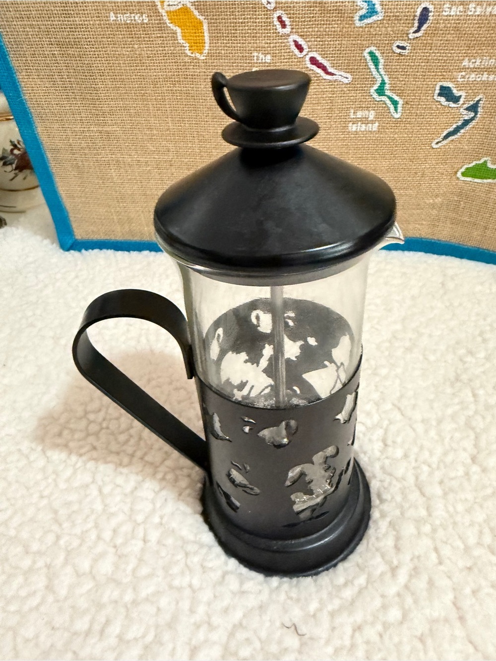 Unique Vintage Black Metal Frame French Press Coffee Maker
